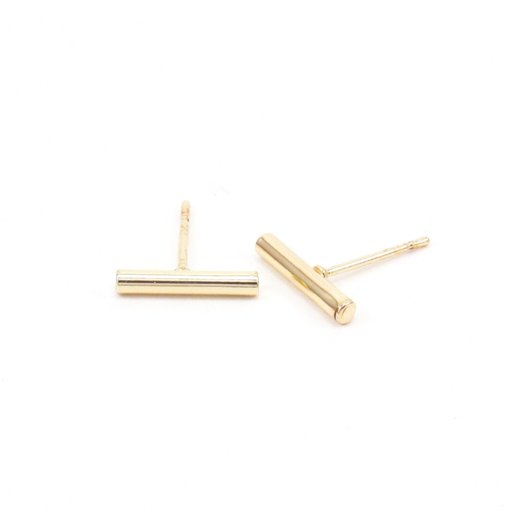 Gold Bar Ear Climber Earrings Small Line Rod Studs